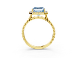 Yellow gold Fancy Blue Asscher  Halo Twisted Band Four-Prong Diamond Ring_3