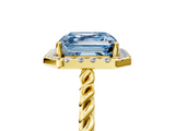 Yellow gold Fancy Blue Asscher  Halo Twisted Band Four-Prong Diamond Ring_5
