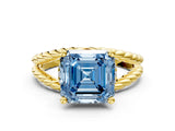 Yellow gold Fancy Blue Asscher  Halo Twisted Band Four-Prong Ring_31
