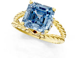 Yellow gold Fancy Blue Asscher  Halo Twisted Band Four-Prong Ring_32
