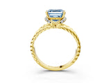Yellow gold Fancy Blue Asscher  Halo Twisted Band Four-Prong Ring_34