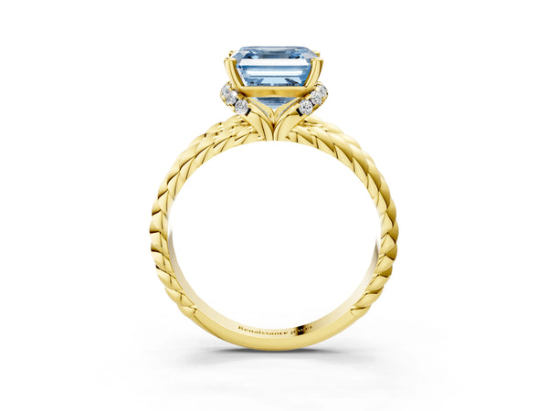 Yellow Gold Asscher Cut Engagement Ring Setting for Fancy Blue Center with Rope Split Shank