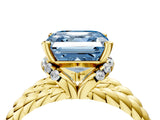 Yellow gold Fancy Blue Asscher  Halo Twisted Band Four-Prong Ring_35