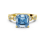 Yellow gold Fancy Blue Asscher  Milgrain Bezel Diamond Engagement Ring with Solitaire Prong Setting_29