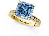 Yellow gold Fancy Blue Asscher  Milgrain Pave Diamond Engagement Ring with Four-Prong Setting_1