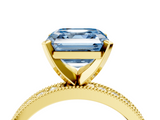 Yellow gold Fancy Blue Asscher  Milgrain Pave Diamond Engagement Ring with Four-Prong Setting_4