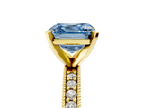 Yellow gold Fancy Blue Asscher  Milgrain Pave Diamond Engagement Ring with Four-Prong Setting_5