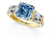 Yellow gold Fancy Blue Asscher  Solitaire Baguette Side Stone Channel Set Engagement Ring_1