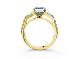 Yellow gold Fancy Blue Asscher  Solitaire Baguette Side Stone Channel Set Engagement Ring_3
