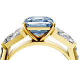 Yellow gold Fancy Blue Asscher  Solitaire Baguette Side Stone Channel Set Engagement Ring_4