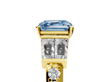 Yellow gold Fancy Blue Asscher  Solitaire Baguette Side Stone Channel Set Engagement Ring_5