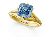 Yellow gold Fancy Blue Asscher  Solitaire Beaded Band Six-Prong Setting_1