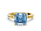 Yellow gold Fancy Blue Asscher  Solitaire Beaded Band with Four-Prong Setting