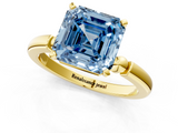 Yellow gold Fancy Blue Asscher  Solitaire Beaded Band with Four-Prong Setting_1
