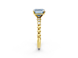 Yellow gold Fancy Blue Asscher  Solitaire Bezel Accent Diamond Engagement Ring with Beaded Band and Four-Prong Setting_2