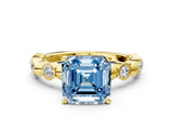 Yellow gold Fancy Blue Asscher  Solitaire Bezel-Set Diamond Ring with Beaded Band and Four-Prong Setting_50