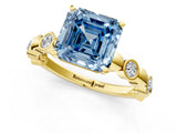 Yellow gold Fancy Blue Asscher  Solitaire Bezel-Set Diamond Ring with Beaded Band and Four-Prong Setting_51