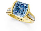 Yellow gold Fancy Blue Asscher  Solitaire Bezel-Set Diamond Ring with Channel-Set Band_18