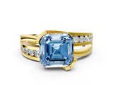 Yellow gold Fancy Blue Asscher  Solitaire Channel-Set Split Shank Ring with Tension Prong Setting_3