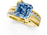 Yellow gold Fancy Blue Asscher  Solitaire Channel-Set Split Shank Ring with Tension Prong Setting_4
