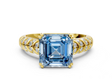 Yellow gold Fancy Blue Asscher  Solitaire Chevron Pave Diamond Engagement Ring with Six-Prong Setting_3