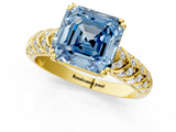 Yellow gold Fancy Blue Asscher  Solitaire Chevron Pave Diamond Engagement Ring with Six-Prong Setting_4