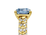 Yellow gold Fancy Blue Asscher  Solitaire Chevron Pave Diamond Engagement Ring with Six-Prong Setting_8