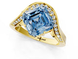 Yellow gold Fancy Blue Asscher  Solitaire Diamond Engagement Ring with Pave Band and Four-Prong Setting 1