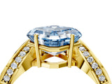 Yellow gold Fancy Blue Asscher  Solitaire Diamond Engagement Ring with Pave Band and Four-Prong Setting 4