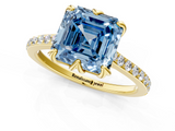 Yellow gold Fancy Blue Asscher  Solitaire Diamond Engagement Ring with Pave Band and Six-Prong Setting_1