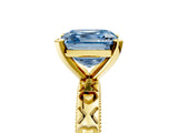 Yellow gold Fancy Blue Asscher  Solitaire Diamond Engagement Ring with XO Engraved Band and Four-Prong Setting 1