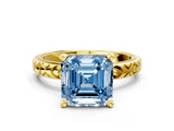 Yellow gold Fancy Blue Asscher  Solitaire Diamond Engagement Ring with XO Engraved Band and Four-Prong Setting 2