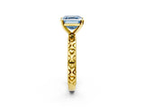 Yellow gold Fancy Blue Asscher  Solitaire Diamond Engagement Ring with XO Engraved Band and Four-Prong Setting 4