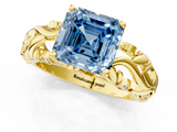 Yellow gold Fancy Blue Asscher  Solitaire Diamond Leaf Vine Band with Prong Setting_18
