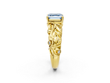 Yellow gold Fancy Blue Asscher  Solitaire Diamond Leaf Vine Band with Prong Setting_19