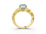 Yellow gold Fancy Blue Asscher  Solitaire Diamond Leaf Vine Band with Prong Setting_20