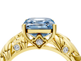 Yellow gold Fancy Blue Asscher  Solitaire Diamond Leaf Vine Band with Prong Setting_21