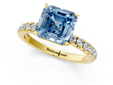 Yellow gold Fancy Blue Asscher  Solitaire Diamond Pavé Band with Four-Prong Setting_1
