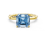 Yellow gold Fancy Blue Asscher  Solitaire Diamond Ring with Bamboo Band and Four-Prong Setting_17
