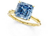 Yellow gold Fancy Blue Asscher  Solitaire Diamond Ring with Bamboo Band and Four-Prong Setting_18