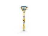 Yellow gold Fancy Blue Asscher  Solitaire Diamond Ring with Bezel Set Side Stones and Prong Setting_2
