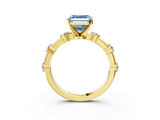 Yellow gold Fancy Blue Asscher  Solitaire Diamond Ring with Bezel Set Side Stones and Prong Setting_3
