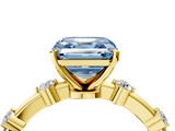 Yellow gold Fancy Blue Asscher  Solitaire Diamond Ring with Bezel Set Side Stones and Prong Setting_4