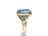 Yellow gold Fancy Blue Asscher  Solitaire Diamond Ring with Bezel Set Side Stones and Prong Setting_5