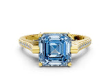 Yellow gold Fancy Blue Asscher  Solitaire Diamond Ring with Channel Set Band and Bezel Prong Setting_57