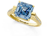 Yellow gold Fancy Blue Asscher  Solitaire Diamond Ring with Channel Set Band and Bezel Prong Setting_58