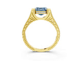 Yellow gold Fancy Blue Asscher  Solitaire Diamond Ring with Channel Set Band and Bezel Prong Setting_60