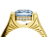 Yellow gold Fancy Blue Asscher  Solitaire Diamond Ring with Channel Set Band and Bezel Prong Setting_61