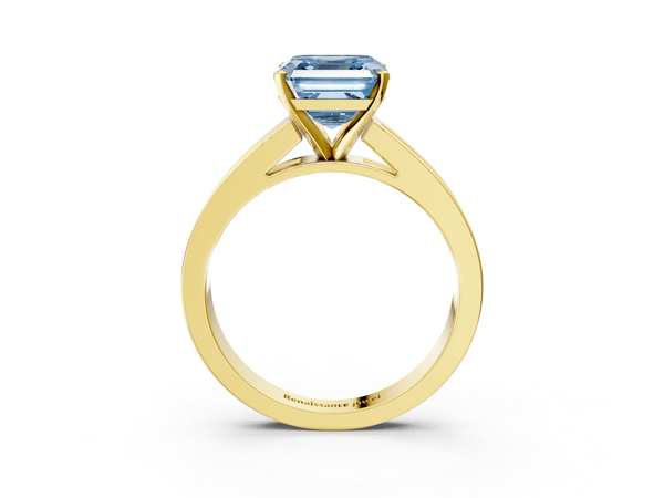 Yellow Gold Asscher Cut Channel Set Solitaire Engagement Ring Setting for Fancy Blue Center