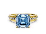 Yellow gold Fancy Blue Asscher  Solitaire Diamond Ring with Channel Set Band and Six-Prong Setting_46